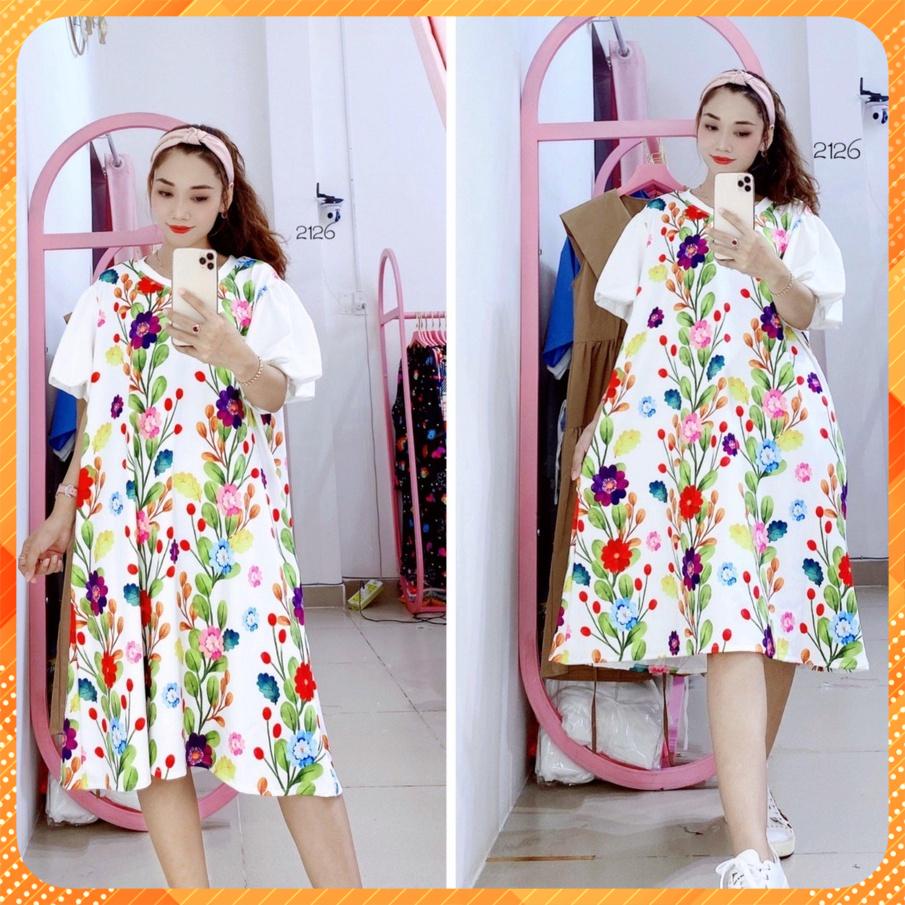 Đầm Tay Phồng (75kg đến 95kg) Cổ Tròn Big Size, Đầm Thiết Kế, Đầm Đẹp Chuẩn Shop - DTBXL2162