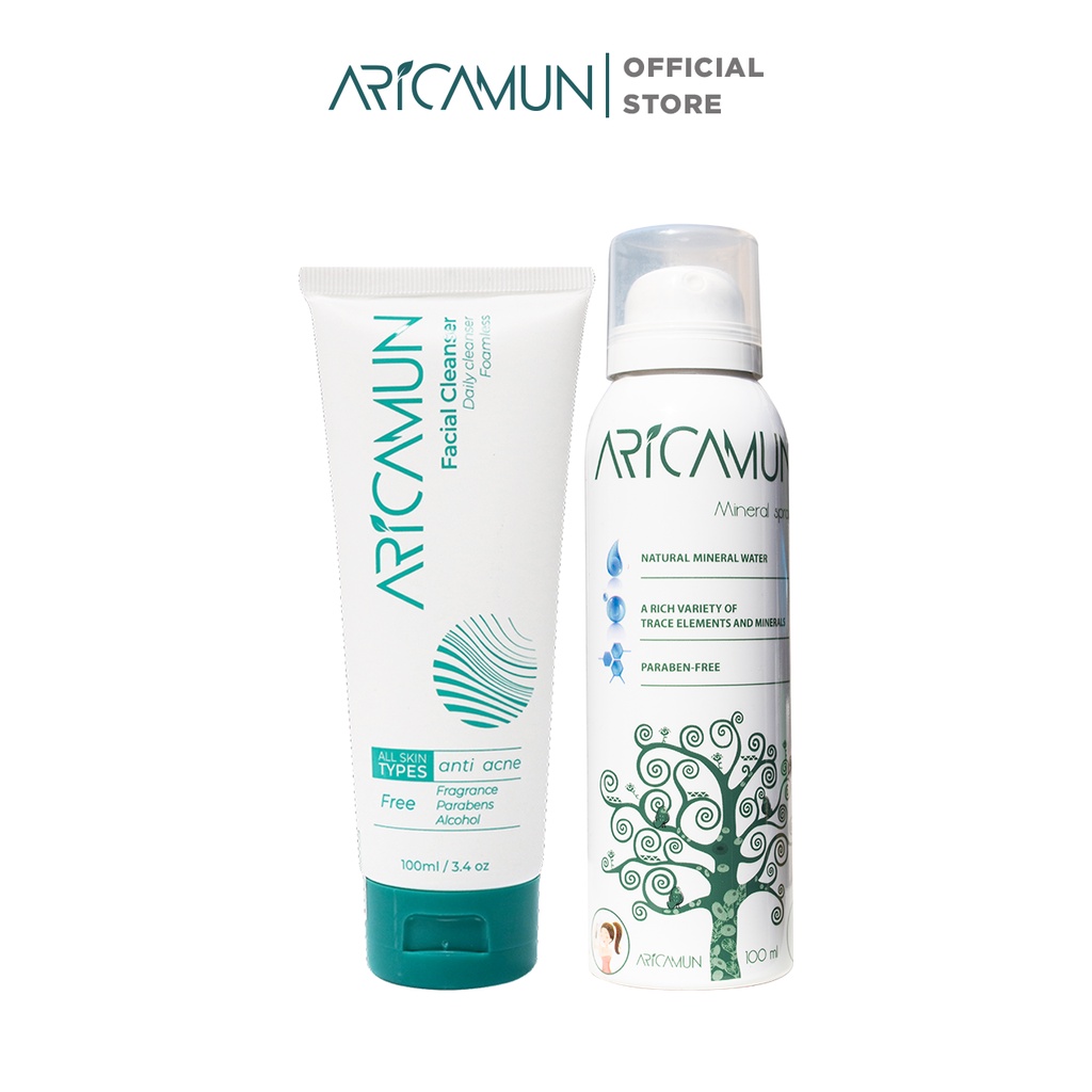 Bộ Đôi Sữa Rửa Mặt + Xịt Khoáng Kiểm Soát Nhờn Mụn Aricamun (100ml)