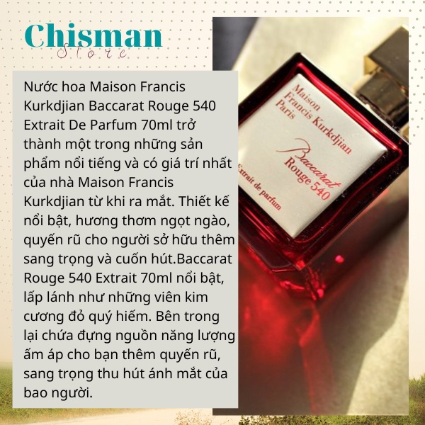 Nước hoa nữ MFK Baccarat Rouge 540 Extrait de Parfum- Mùi hương sang trọng quý phái và lưu hương lâu