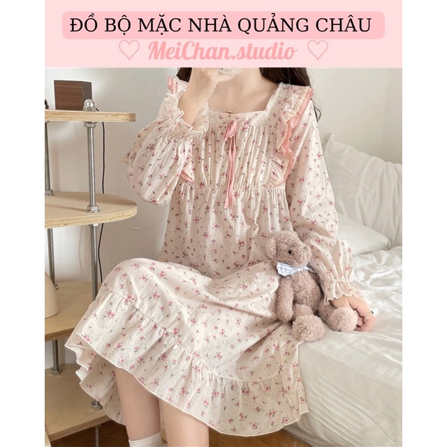 Váy Ngủ Dáng Suông Hoa Nhí Cổ Vuông Quảng Châu Ulzzang