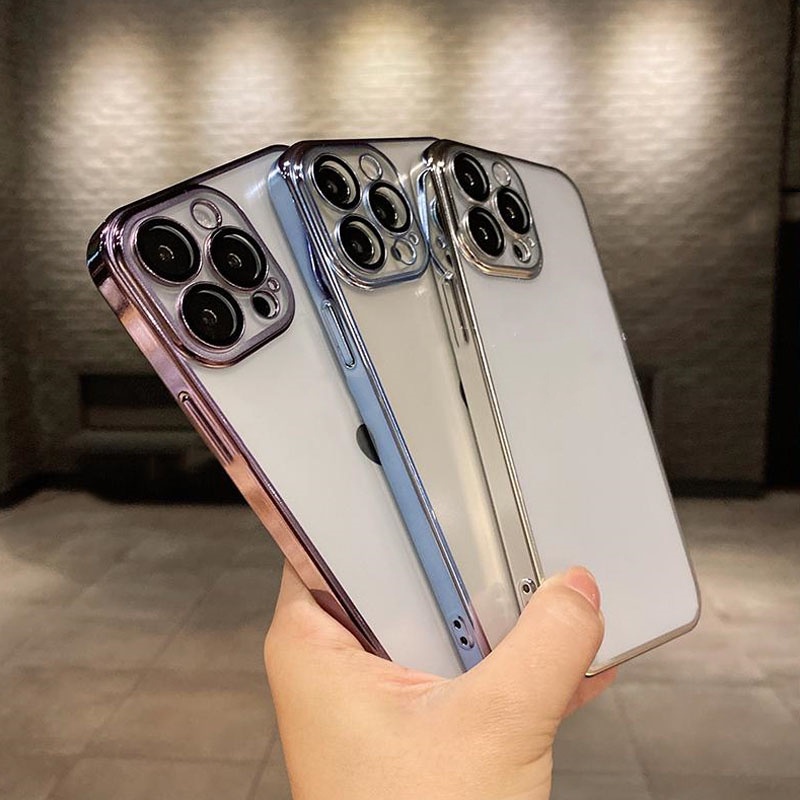 Ốp Điện Thoại Nhựa PC Cứng Trong Suốt Mạ Điện Bảo Vệ Ống Kính Máy Ảnh Cho iPhone 14 13 12 Pro Max