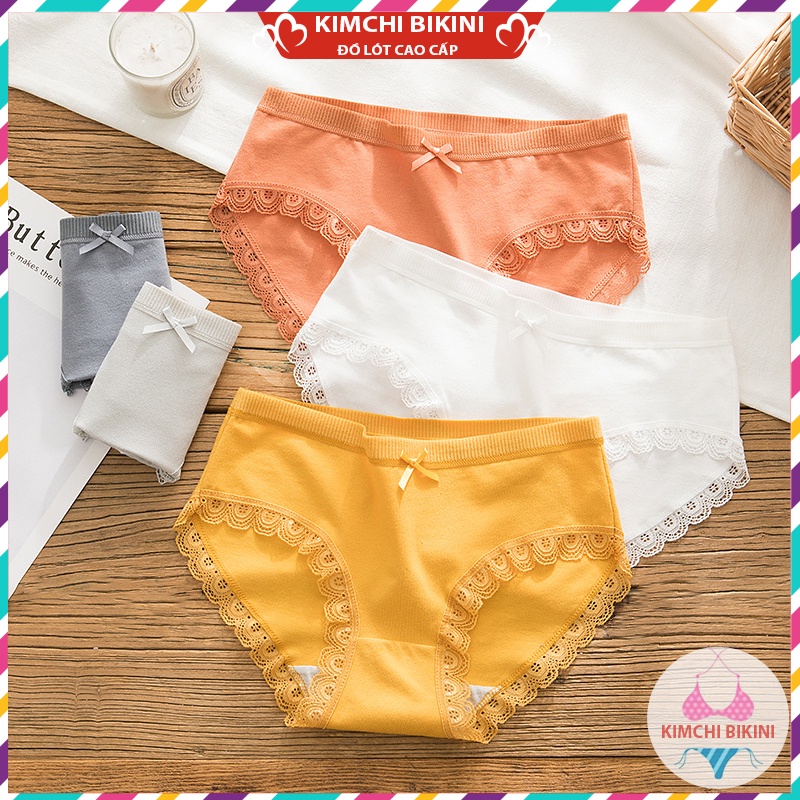 Quần xịp nữ cotton vải mềm viền ren KIMCHIBIKINI Quần lót nữ rẻ cạp to đáy kháng khuẩn QL008