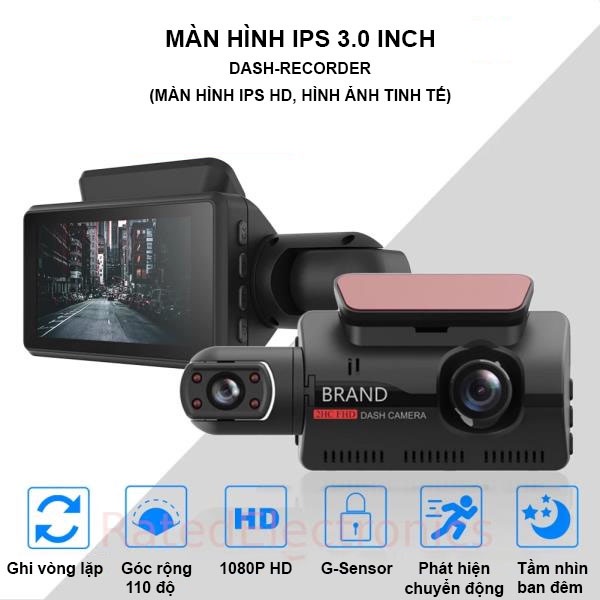 Camera hành trình ô tô 360 độ, 2 camera ghi âm ghi hình 1080P hồng ngoại ban đêm siêu nét, màn hình 3inch