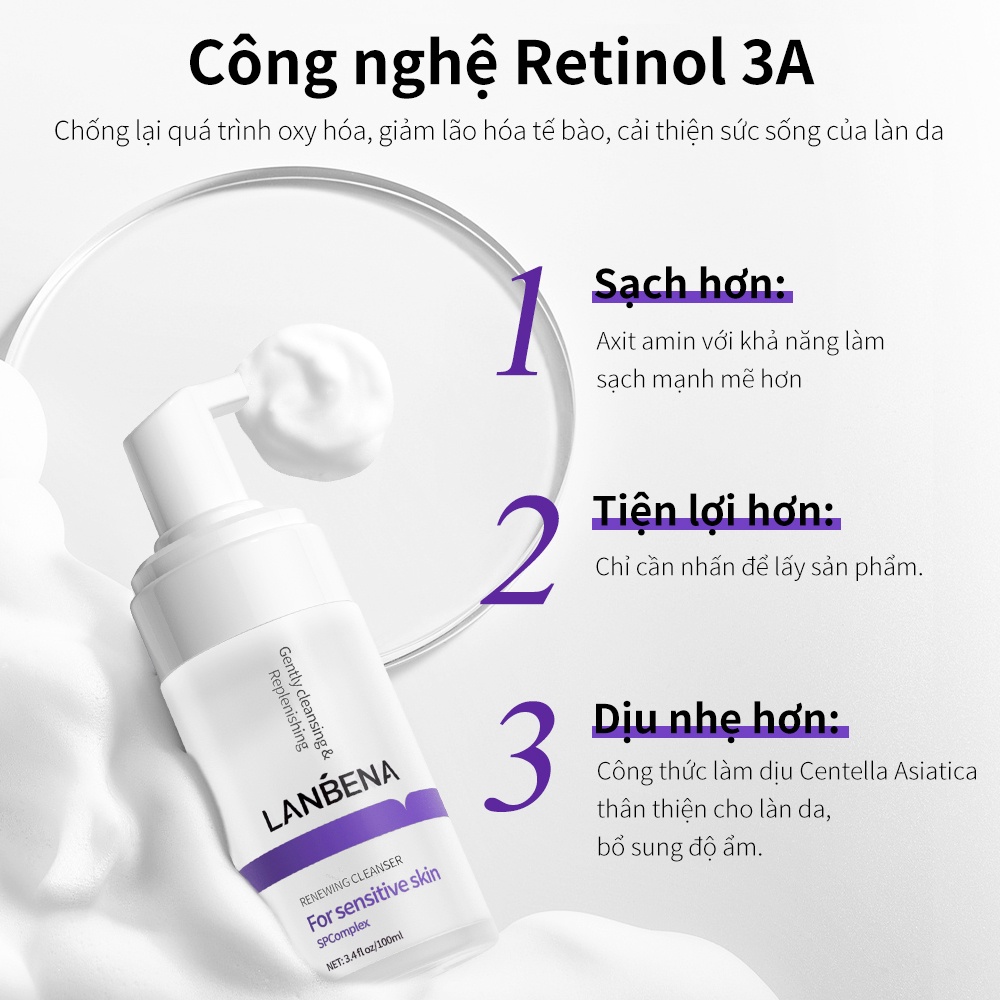 Sữa rửa mặt Lanbena 100ml dưỡng ẩm làm trắng da xóa mụn hiệu quả