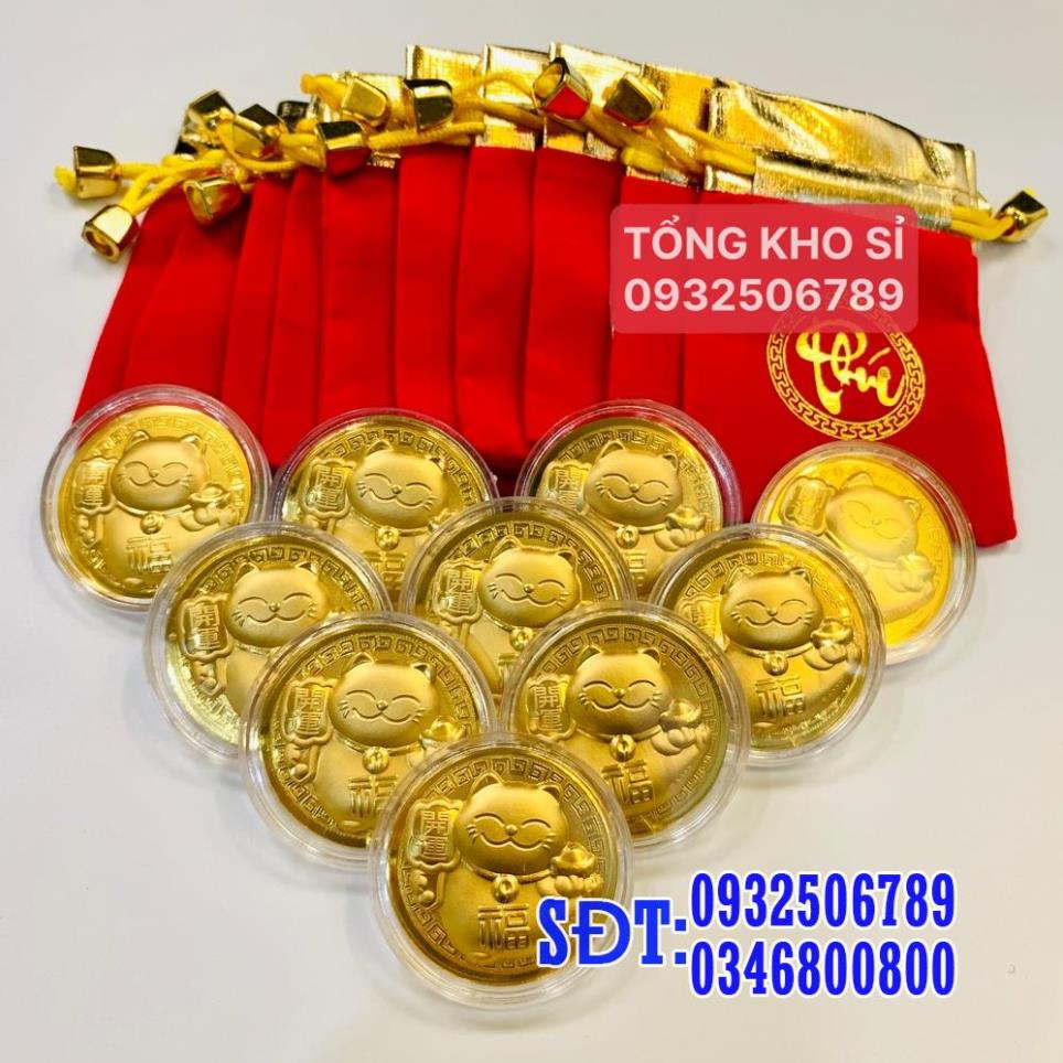 [BÁN CHẠY] COMBO 10 Thỏi Mèo Thần Tài Mạ Vàng 24k Kèm Túi Phúc Lộc Phong Thủy May Mắn Làm Quà Tặng Ý Nghĩa