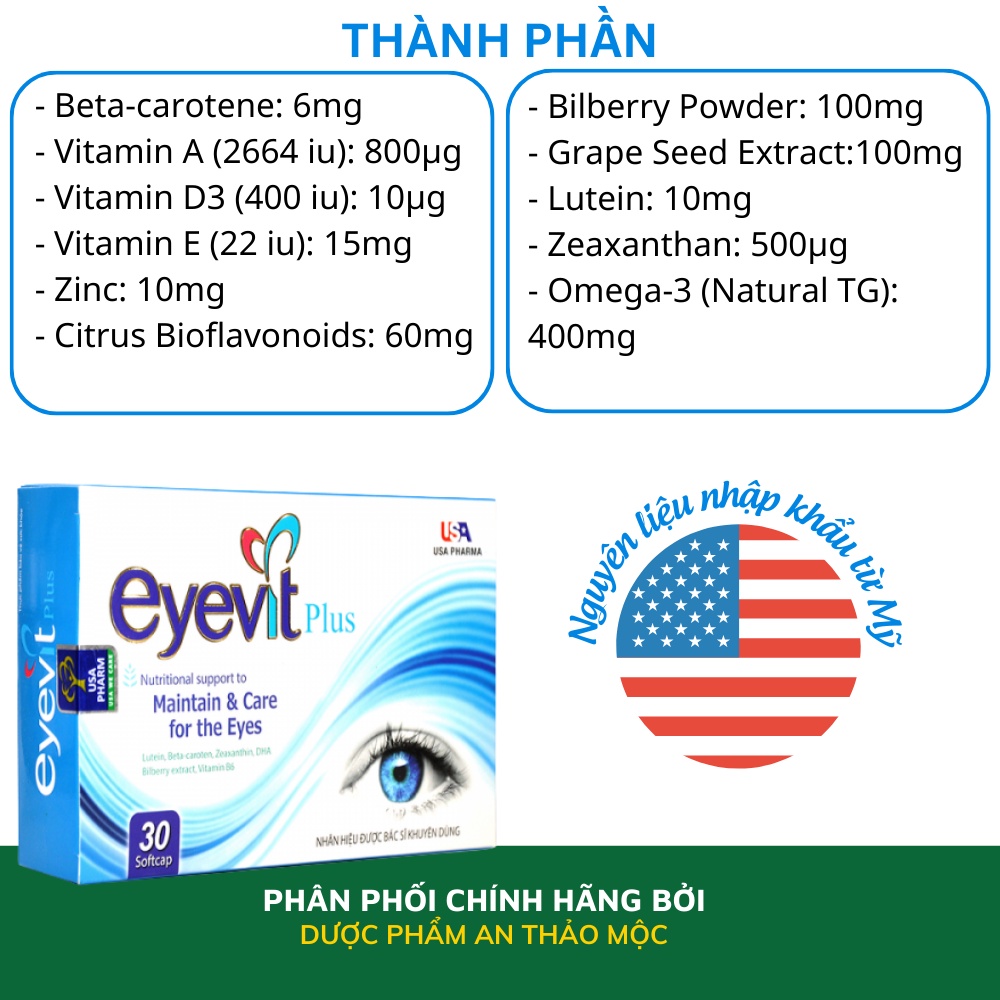 Viên uống bổ mắt Mediusa Eyevit Plus chăm sóc mắt toàn diện ngăn ngừa lão hóa mắt giảm nhức mỏi khô mắt