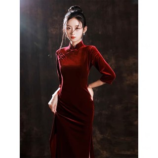 Sườn xám nhung đỏ sang trọng 40-70kg