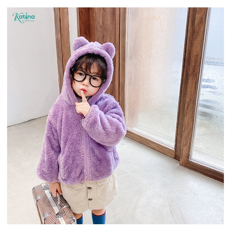 Áo khoác lông cừu Katina cho bé có mũ mặc mùa thu đông ấm áp