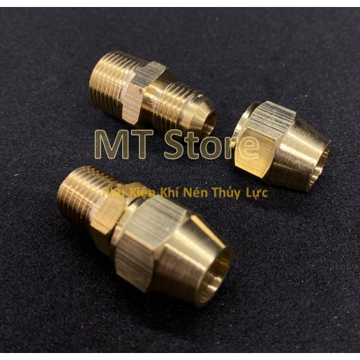Rắc co nối ống đồng 6 8 10- Thẳng 1 đầu ren côn lồi / 1 đầu ren ngoài + Tán - cho điện lạnh & khí nén