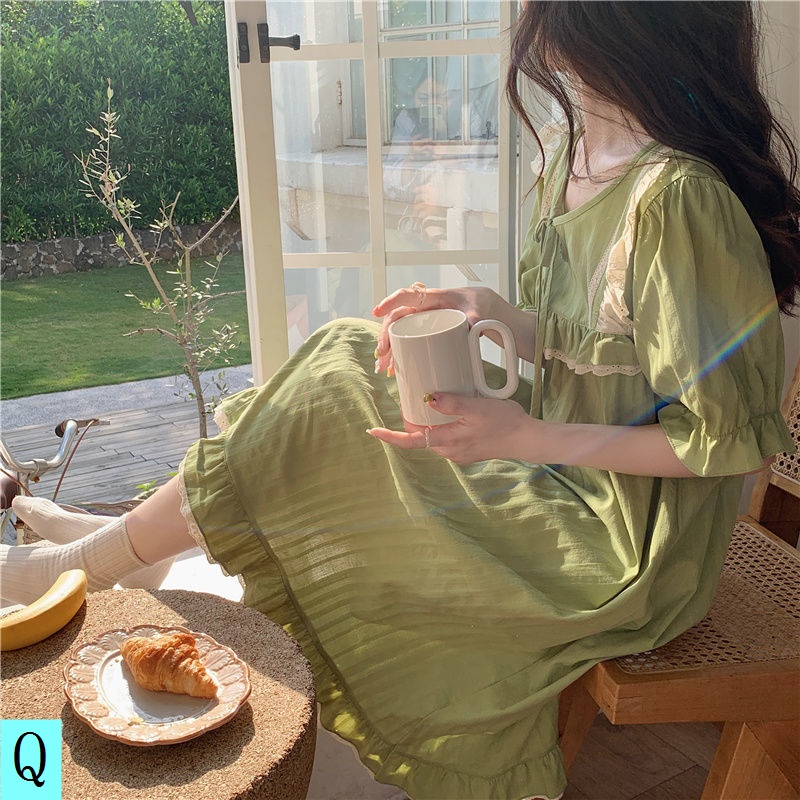 Đầm Ngủ Tay Ngắn Dáng Dài Phong Cách Công Chúa Dễ Thương Thời Trang Mùa Hè Cho Nữ