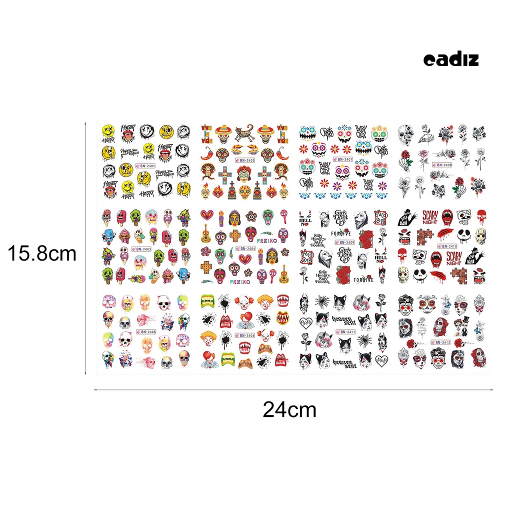 Miếng Dán Trang Trí Móng Tay Họa Tiết Đầu Lâu Không Phai Màu Phong Cách Halloween