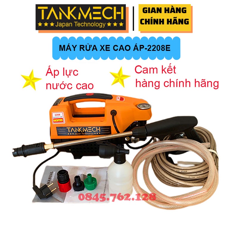 Máy Xịt Rửa Xe Cầm Tay TankMech Kèm Súng Rửa Xe Áp Lực Cao, Dây Nối 15m, Dây Hút Nước, Bình Tạo Tuyết- Bảo Hành 12 Tháng