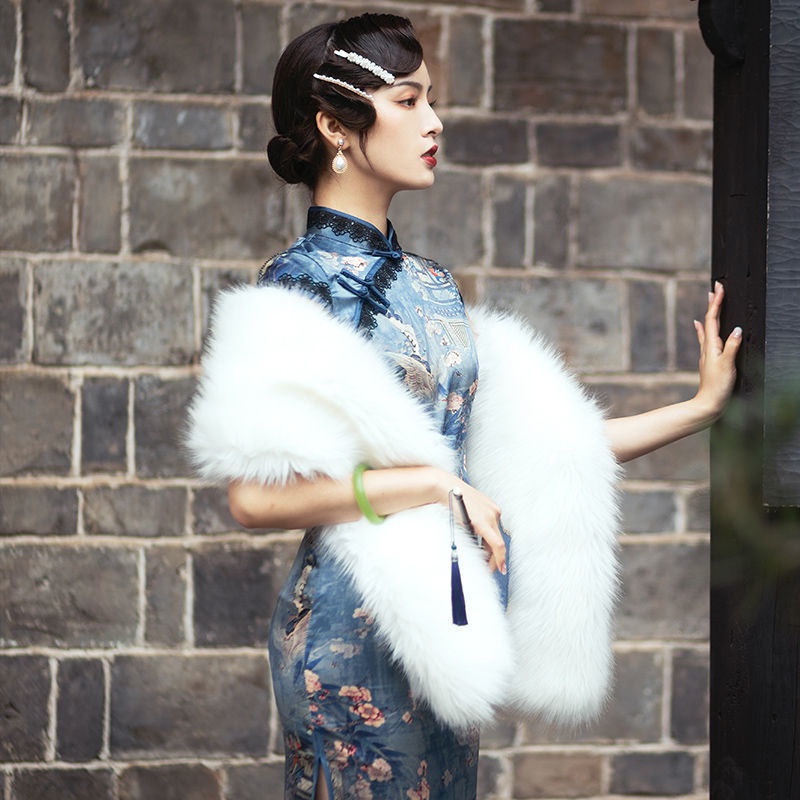 [M &amp; E] Hàng Có Sẵn Áo Choàng Sườn Xám Phối Lông Dày Cao Cấp Phong Cách Mới Mùa Đông Dễ Phối Đồ Cho Nữ