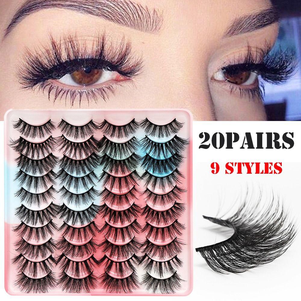 EBINLANDS Set 20 Cặp Lông Mi Giả Nhiều Lớp Mềm Mại Dài Tự Nhiên