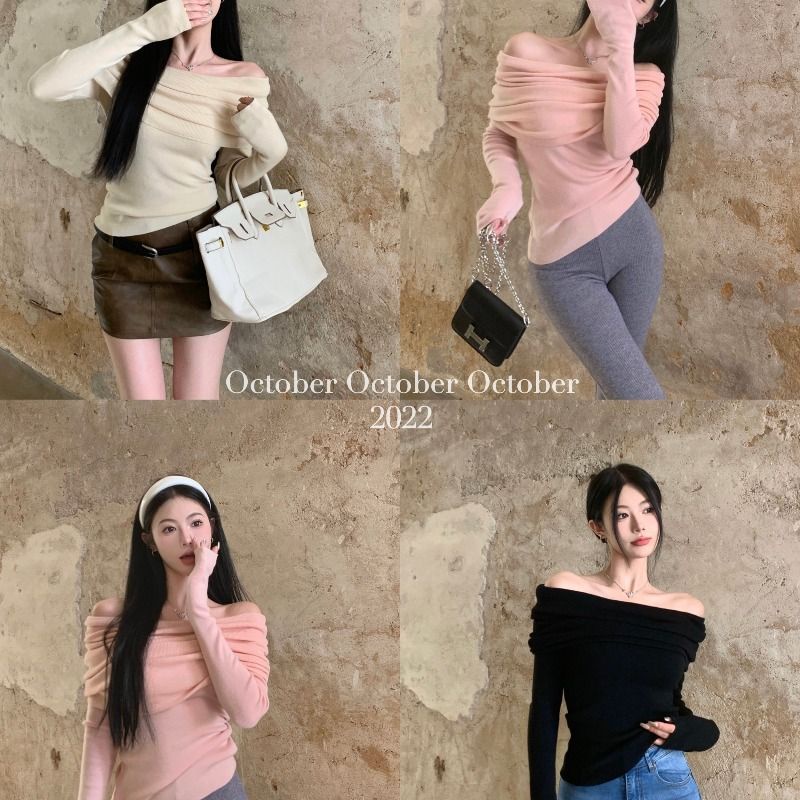 Áo Thun COZOK Tay Dài Lệch Vai Dáng Ôm Gợi Cảm Thời Trang Cổ Điển Dành Cho Bạn Nữ