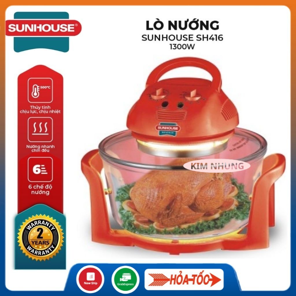 Lò nướng thủy tinh Sunhouse SH416 - nồi nướng điện Sunhouse 12L màu đỏ SH416 - Xiaomi nam định