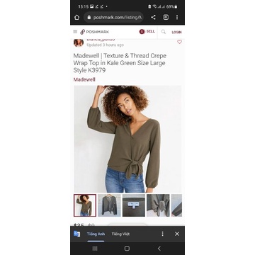 Áo nỉ xốp thắt nơ Madewell Texture Thread crepe wrap top