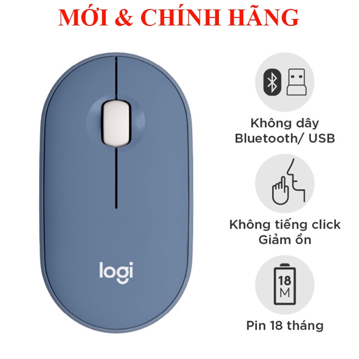 Chuột Logitech Pebble M350 2022 Kết nối Bluetooth hoặc đầu thu 2.4 GHz, Yên tĩnh, M240 M331