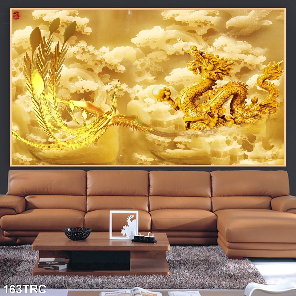 Tranh dán tường 3d Rồng Bay Phượng Múa - 163TRC-Tranh Phong Thủy May Mắn