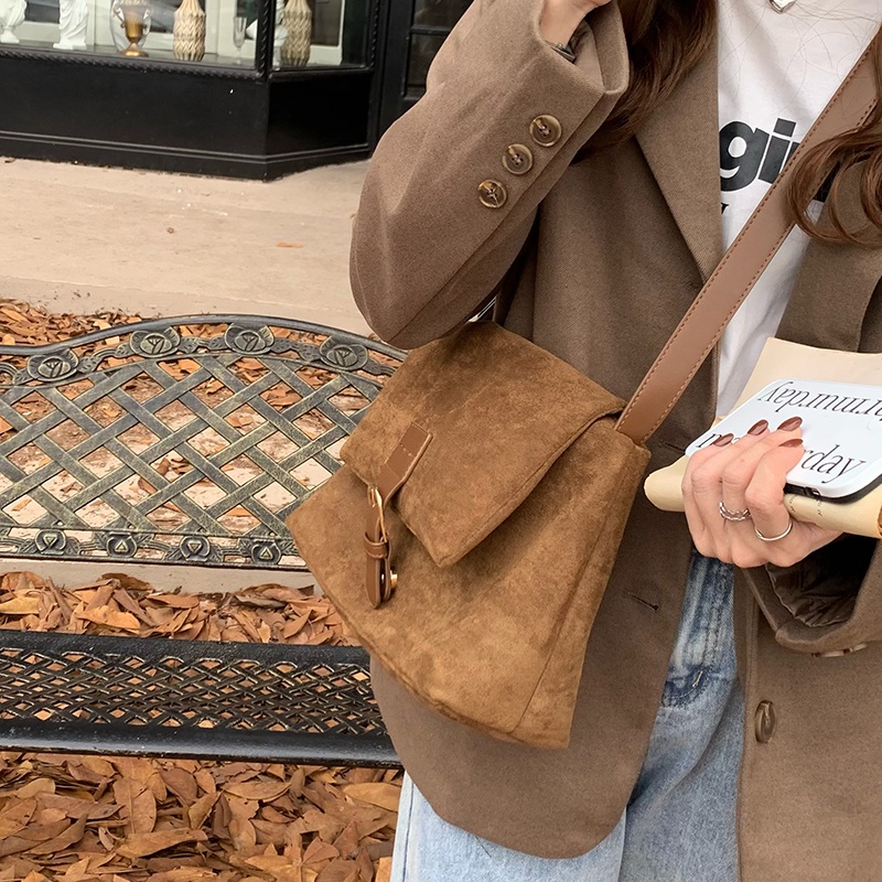 Túi Đeo Vai Bằng Da Lộn Phong Cách Hàn Quốc Cổ Điển Thời Trang Cho Nữ