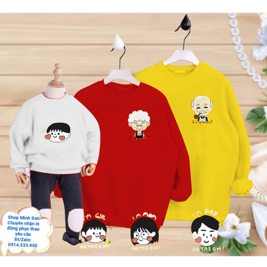 🌻ÁO NỈ GIA ĐÌNH 3 THẾ HỆ ÔNG BÀ, BỐ MẸ, CON CHÁU, ÁO NỈ ĐÔI LOẠI 1 ĐỦ MÀU ĐỦ SIZE