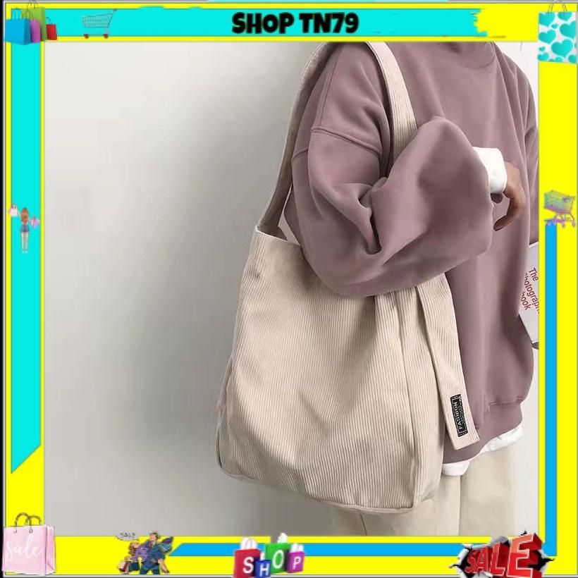 Túi tote đeo chéo đeo vai vải nhung trơn 2 màu hồng kem để laptop đi học đi chơi TX-05