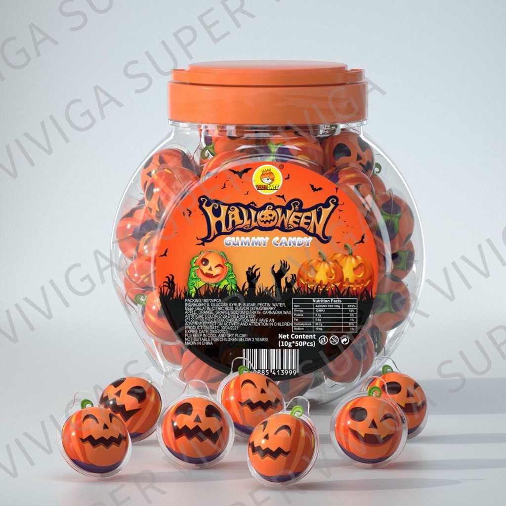Hũ 50 viên kẹo dẻo có nhân siro Gummy Candy nhiều hình Halloween Thái Lan siêu ngon siêu rẻ