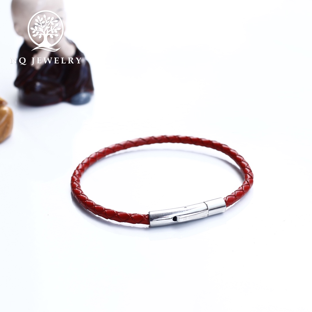 Vòng tay dây da 3mm khóa thép không gỉ - NQ Jewelry