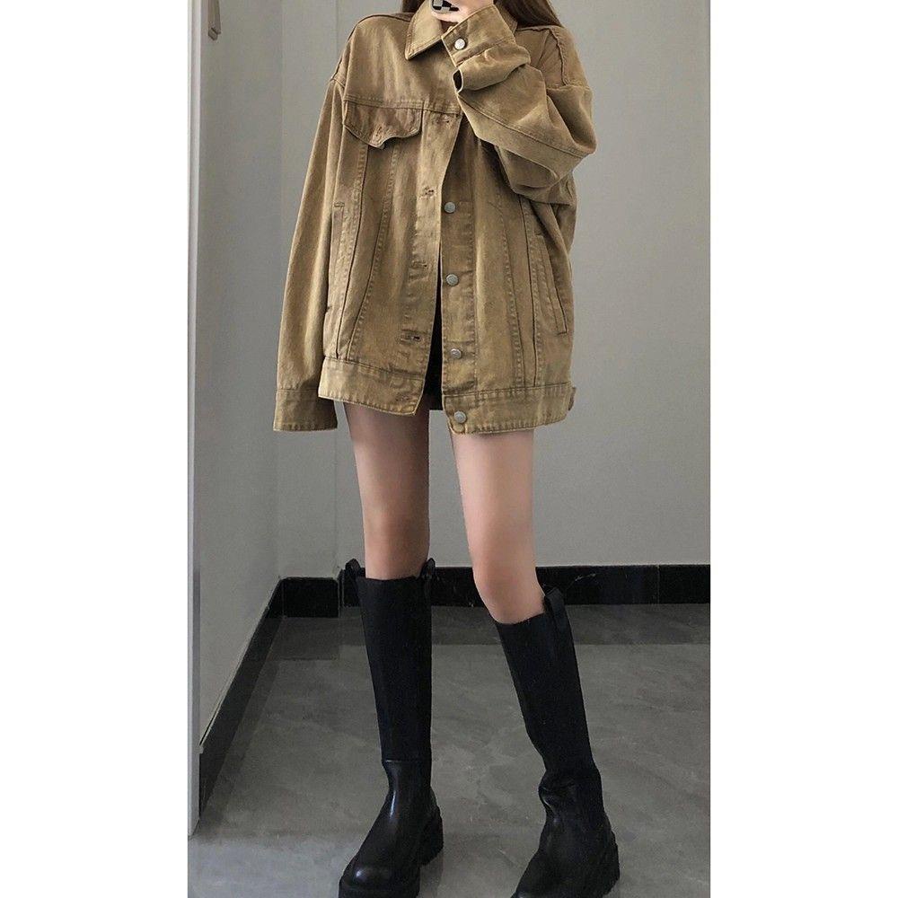 Áo Khoác denim Dáng Rộng Phong Cách retro Mỹ Thời Trang Thu Đông Dành Cho Nữ