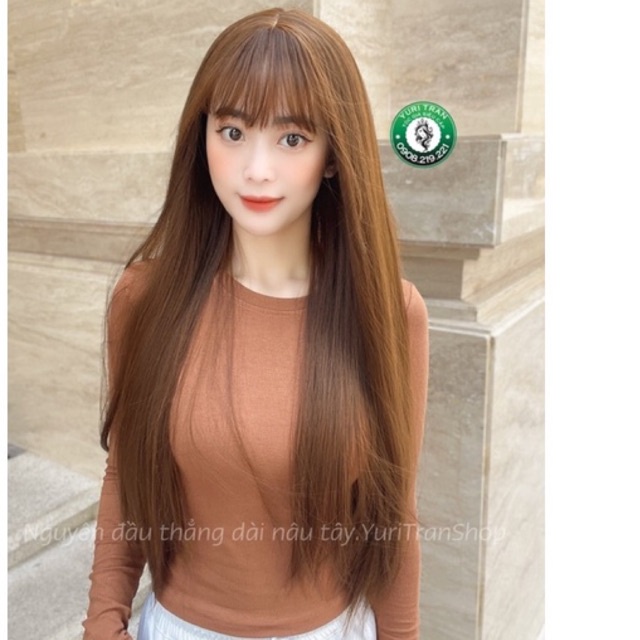 TÓC GIẢ CHÍNH CHỦ YURI TRAN ( ảnh thật) Dáng tóc thẳng 70cm màu nâu tây, tặng lưới xịn