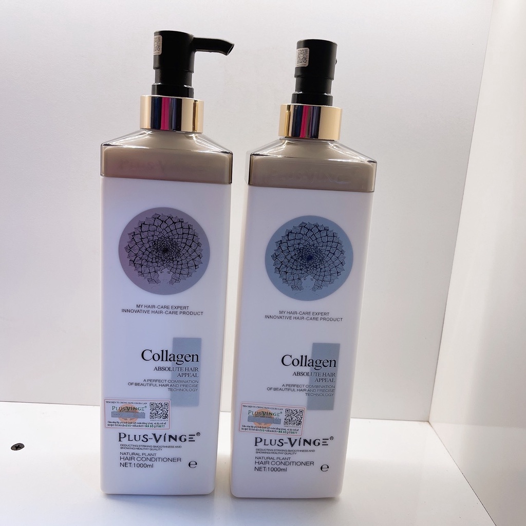Dầu Gội Vinger Cặp dầu gội xả Collagen Vinge Trắng Kích Thích Mọc Tóc, Phục Hồi Tóc Hư Tổn 1000ml Chính Hãng
