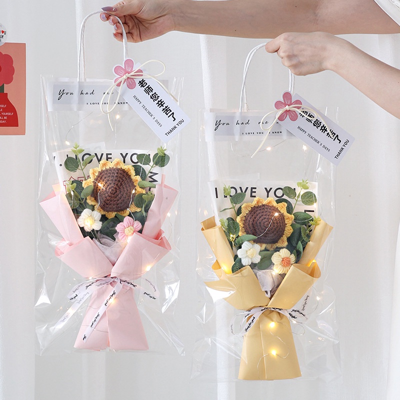 Bó Hoa Nhân Tạo Đan Len Thủ Công Có Đèn LED Dùng Làm Quà Tặng Lễ Hội