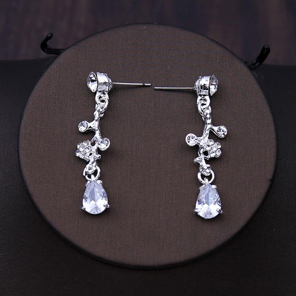 Bộ Khuyên Tai Dáng Dài Hình Hoa Thanh Lịch Thời Trang Cho Cô Dâu|Vương Miện Mạ Vàng