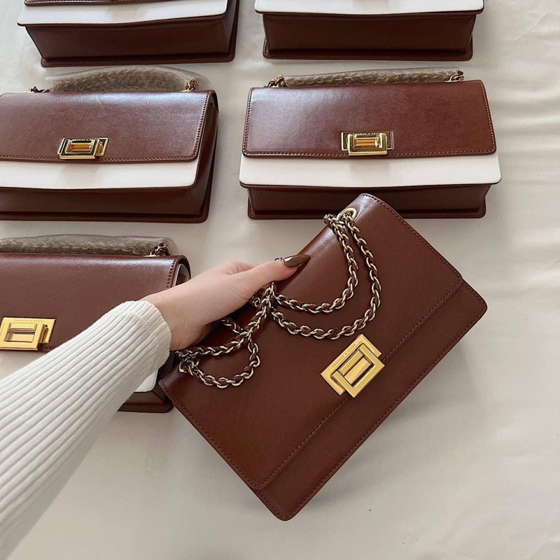 Túi khoá gập size 22cm quai xích phối da