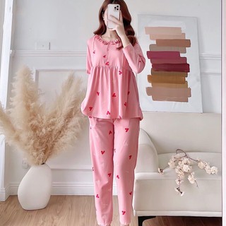 Bộ Bầu Và Sau Sinh Larosa Dài Tay, Cổ Bèo Có Khóa Cho Con Bú Cotton LAV003