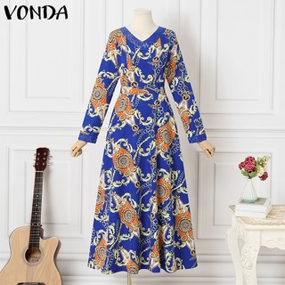 Đầm Dài Dáng Rộng Cổ Chữ V Tay Dài In Họa Tiết Hoa Cổ Điển Dành Cho Nữ