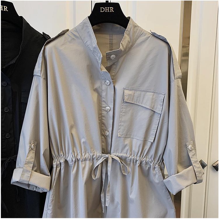 Đầm Cotton Cổ Đứng Dáng Rộng Phối Túi Thời Trang Xuân Thu 2022