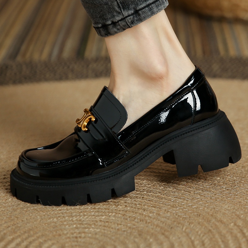 Giày Da Cao Gót Đế Dày Mũi Tròn Phong Cách Anh Quốc Size 34-40 Mới Cho Nữ