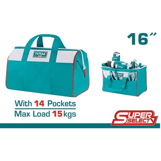 Túi đựng đồ nghề total tht261625 16 inch đựng công cụ gồm 6 túi bên ngoài, 8 túi bên trong, tải trọng tối đa 15kg
