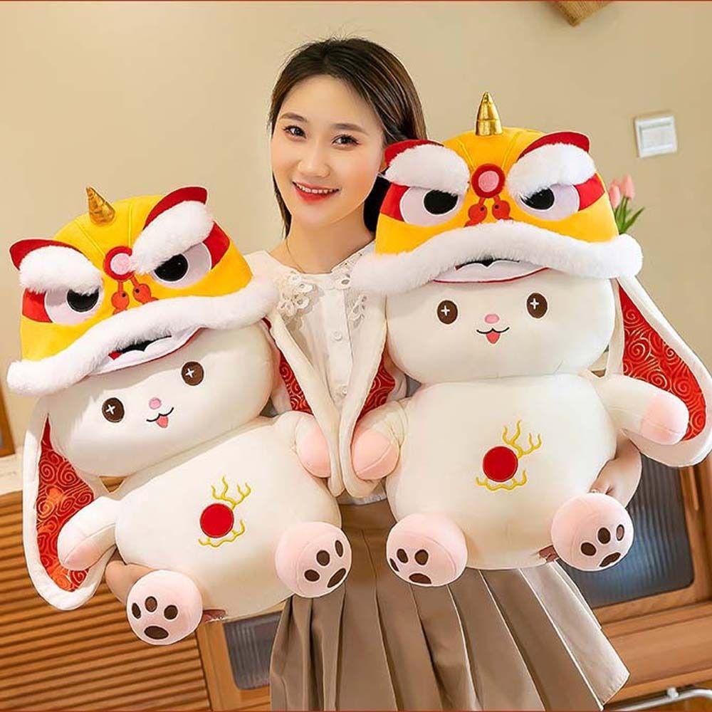 Thú Nhồi Bông Vải Cotton Mềm Hình Thỏ / Sư Tử Đang Nhảy Múa Phong Cách Trung Hoa