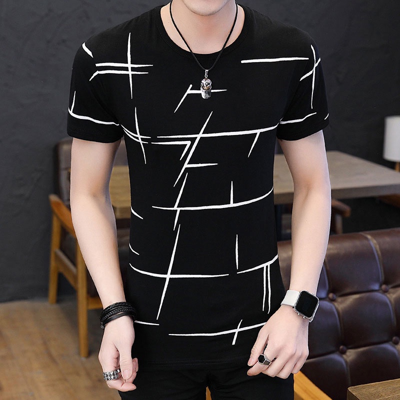 Áo Thun Tay Ngắn Cổ Tròn Dáng Ôm Thời Trang Mùa Hè Phong Cách Hàn Quốc Cho Nam