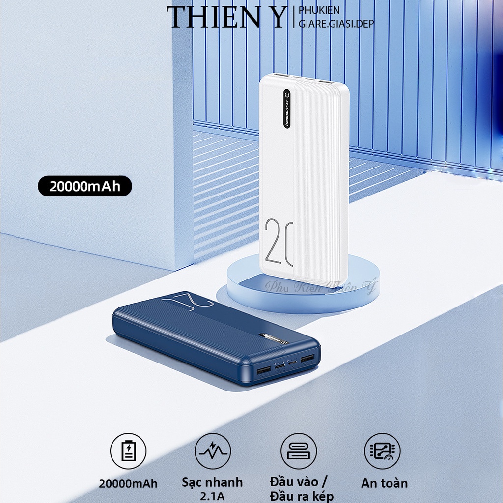 Sạc dự phòng 20000mah chính hãng Pin dự phòng Remax RPP-296 tích hợp 2 input 2 output