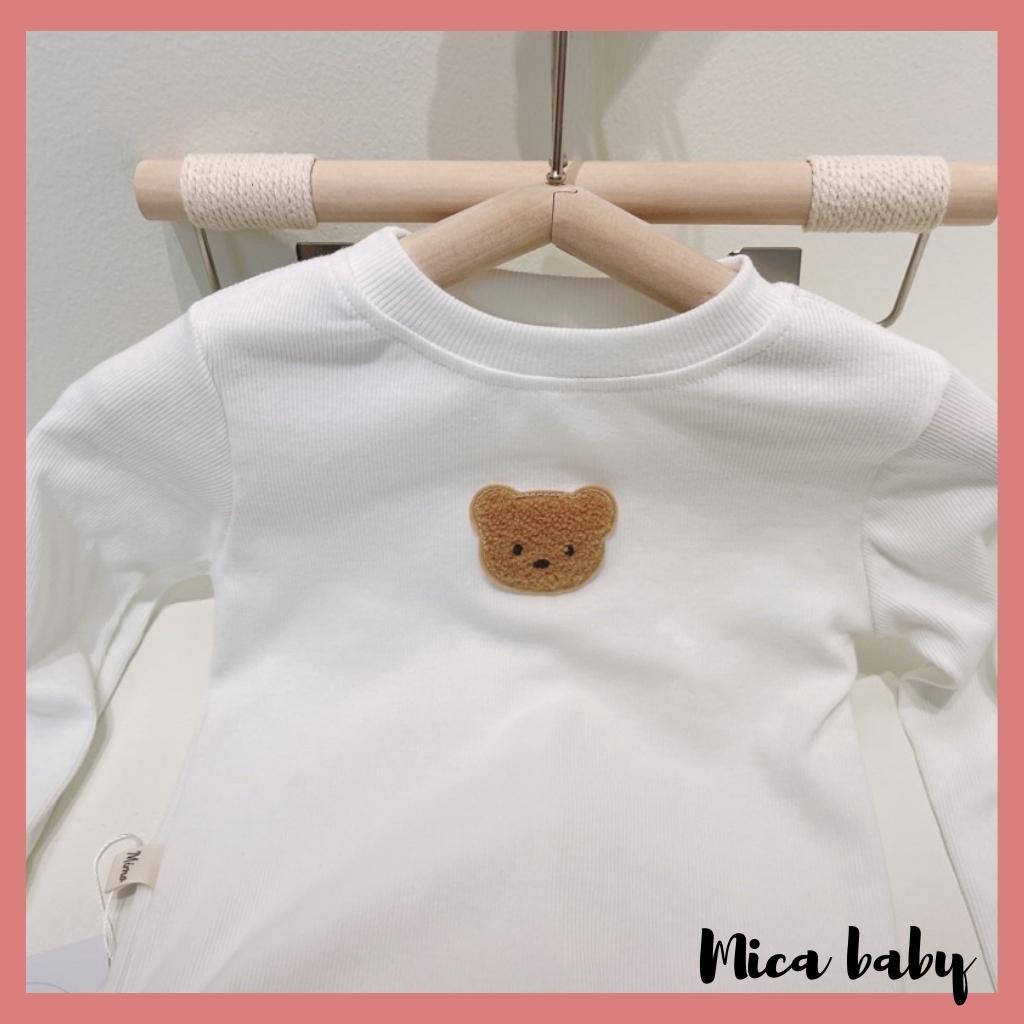 Bộ quần áo dài tay đính gấu dễ thương cho bé chất thun tăm QA51 Mica baby