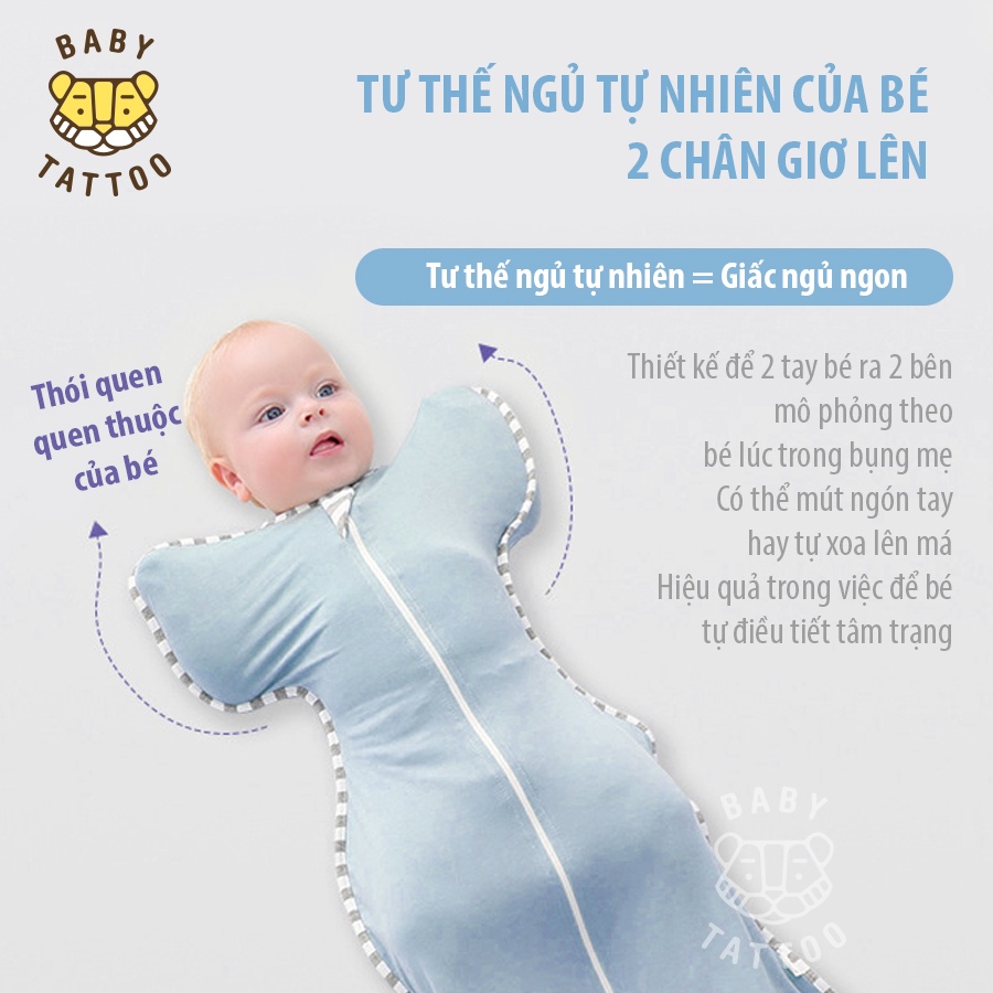 BABY TATTOO Túi Ngủ, Ủ Kén Vải Dệt Kim Dạng Quấn Cho Bé Sơ Sinh Từ 0-6 Tháng Tuổi