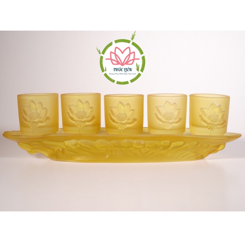BỘ ÁN 5 LY NƯỚC THỜ CÚNG ĐÁ LƯU LY NHIỀU MÀU