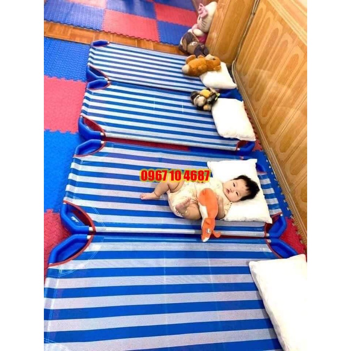 Giường lưới trẻ em mầm non XANH DƯƠNG, 2 Thanh đỡ lưng inox  dùng cho bé mầm non