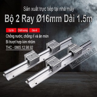Thanh Ray Trượt Tròn Có Đế SBR16 (2 Thanh Ray Ø16 Dài 1.5m + 4 Con Trượt) Ty Trượt Dẫn Hướng CNC Chuẩn Chống Rỉ