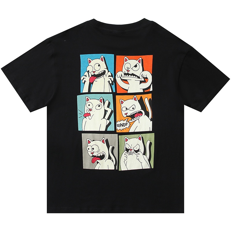 Áo Thun Cặp Tay Ngắn In Hình Mèo RIPNDIP Giá Rẻ Và Chữ FRUSTRATION Be a Grimace Hoạt Hình Dành Cho Nam Nữ