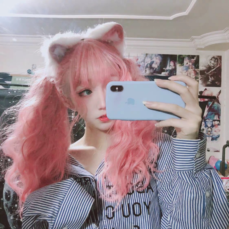 Bộ Tóc Giả Xoăn Dài Màu Xanh Dương Đậu Nành Dễ Thương Xinh Xắn Cho Nữ