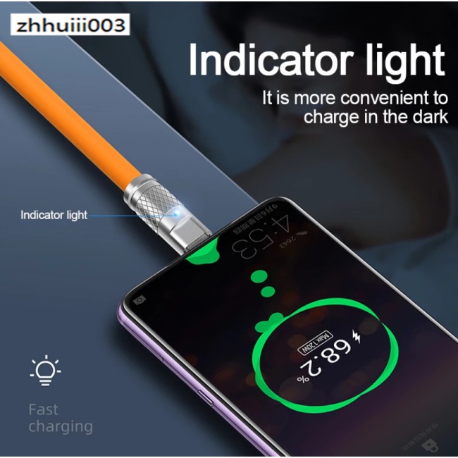 Dây Cáp Sạc Nhanh Usb Type C 120w 6a Có Đèn Led Báo Hiệu Cho Xiaomi Huawei